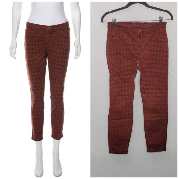 J BRAND Rust Brown Houndstooth Print Mid-Rise Skinny Leg Jeans Size 27 - Picture 1 of 11